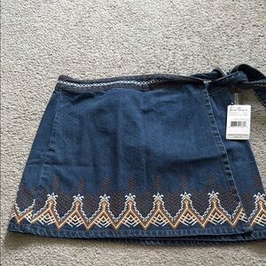 Free People Mini Embroidered Denim Wrap Skirt | Sz 12
